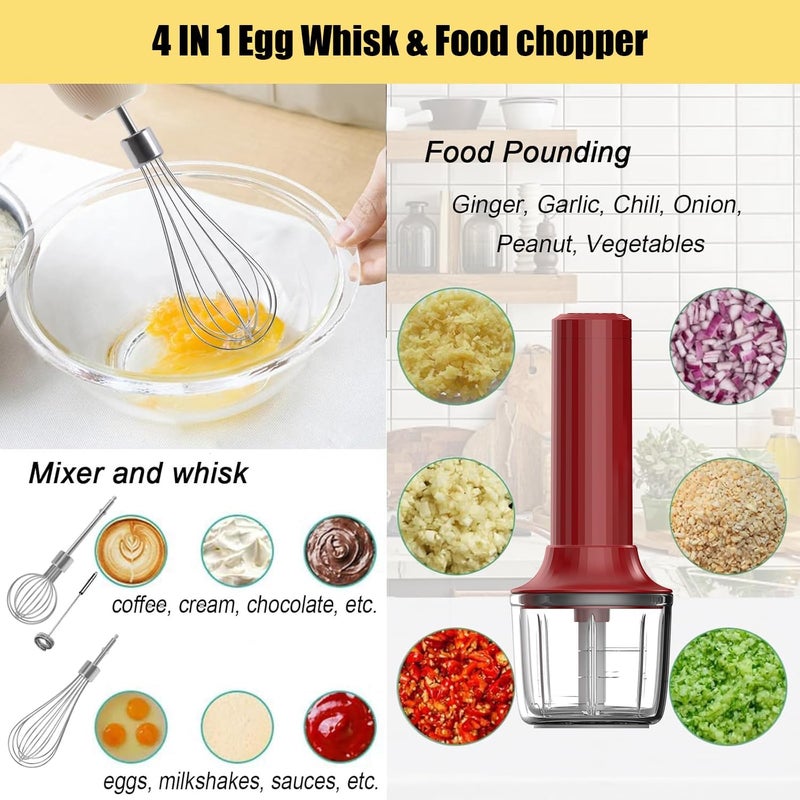 PowCube 4-in-1 Electric Hand Mixer, Electric Whisk, Mini Onion Chopper 10Oz, Small Cordless Hand Blender, Milk Frother Wand for Coffee, Matcha, 4 Speed Rechargeable Food Processor for Baby Food Maker - Image 2